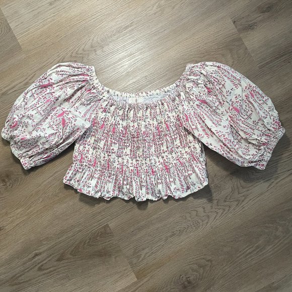 Perry Walker Collective The Ophelia Top block print pink cream off shoulder crop - Picture 4 of 12